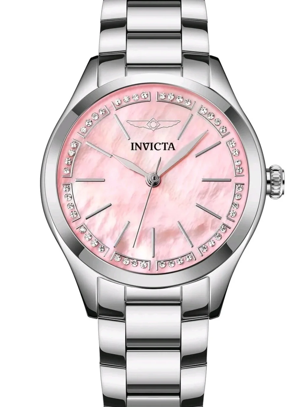Invicta Silver-Tone Bracelet Watch with Pink Mother-of-Pearl Dial